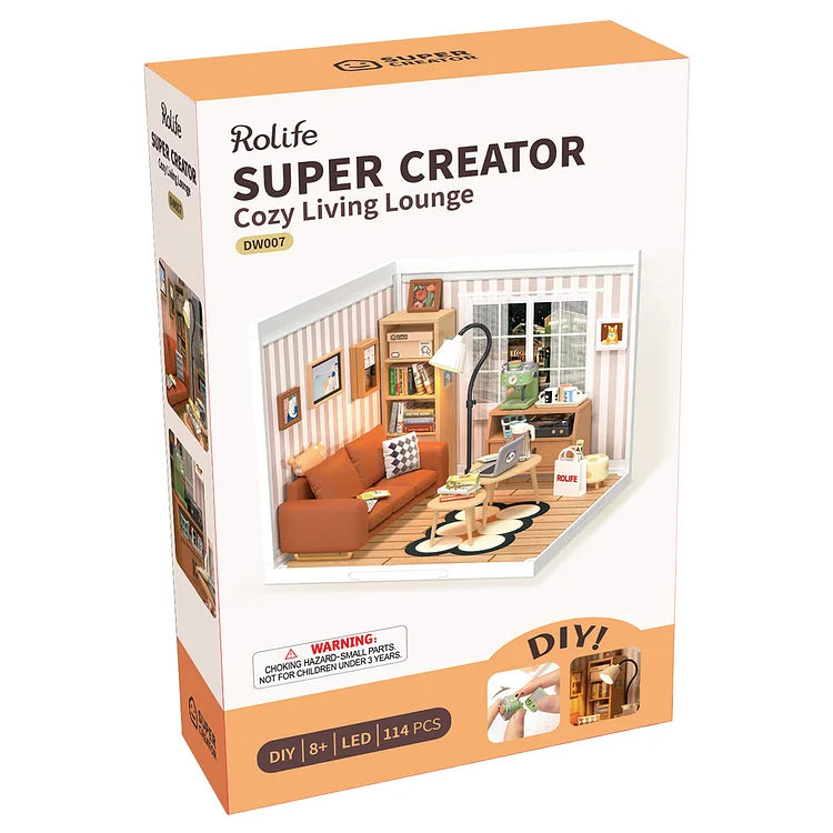 Super Creator Cozy Living Lounge DIY Plastic Miniature House DW007