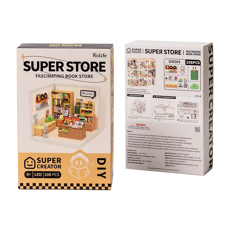 Super Creator Fascinating Bookstore DIY Plastic Miniature House DW004