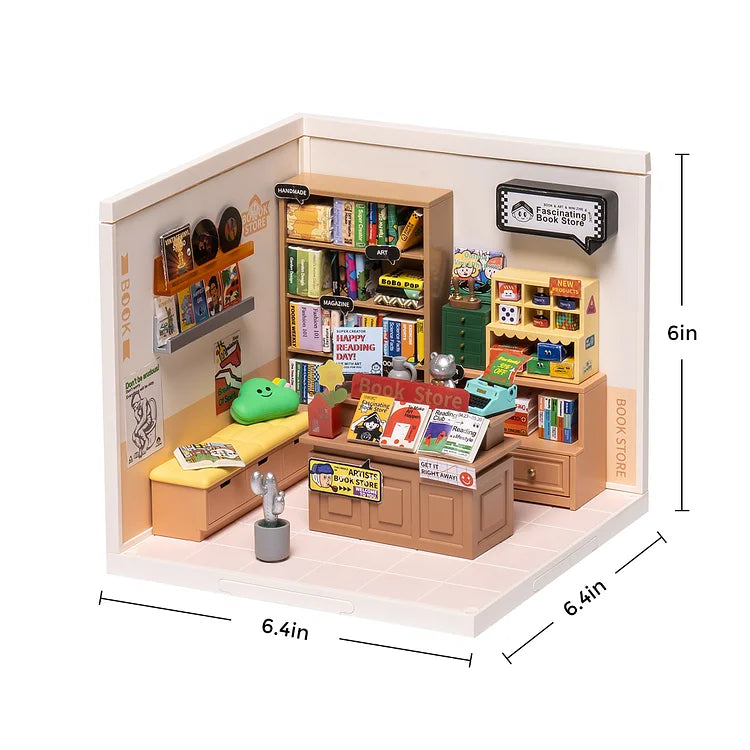 Super Creator Fascinating Bookstore DIY Plastic Miniature House DW004