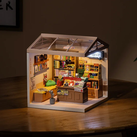Super Creator Fascinating Bookstore DIY Plastic Miniature House DW004
